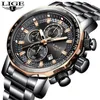 Lige Men Watches Top Marca Luxo Grande Dial Esporte Quartz Relógio Homens Militar Data à Prova D 'Água Chronógrafo Relogio Masculino + Box 210527