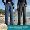 Zwarte hoge taille rechte jeans denim broek vrouwen lente casual losse brede been broek meisjes 210428