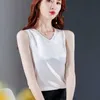 V-Neck Silk Tank Top Kobiety Ubrania Lato Bez Rękawów Damskie Topy Podstawowe Solid Casual Camisole Plus Size Camis Haut Femme 210615