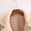 Kadınlar Uzun Ceket Katı Teddy Ceket Casual Turn Aşağı Yaka Kış Sıcak Zarif Sahte Kürk Moda Giyim Kadın Ceketler Mont 211122