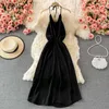 Neploe Two-piece Suits Women A-line Suspender Dress 2021 Summer Halter Large Swing Long Robe Shawl Long Sleeve Female Jacket Y0726