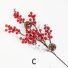 Dekorativa Blommor Kransar Artificial Pine Cone Jul Berry Tree Grenar Red Fruit Fake For Wedding Party Decor