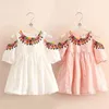 Cute 2-6 8 10 Years Children Cotton White Pink Print Wrap Princess Strapless Off Shoulder Dress Summer For Kids Baby Girls 210701