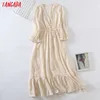 Tangada Kadınlar Nakış Romantik Dantel Elbise Üç Çeyrek Kollu Kadın Uzun Elbiseler Vestidos 6H44 210609