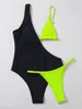 3Pack Rib Triangle Bikini Baddräkt One Piece Swimwear Multicolor Polyester Sexig Sommar Swim Wear