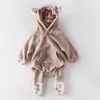 Infant Baby Boys Girls Rompers Clothes Plush ear Long Sleeve Autumn Winter Thicken 210429