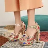 Vintage Style High Platform Rhinestone Wedding Bridal Shoes High Quality Summer Sandals Platform Diamond Gladiators Plus Size 35-42