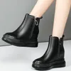 Bottines à plateforme en cuir véritable pour femmes, chaussures Oxfords à talons hauts, baskets mi-hautes à la mode, décontractées