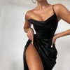 Jocoo Jolee Frauen Sommer Europäisches und Amerikanisches sexy V-Ausschnitt Hight Side Split Slim Temperament Hosenträgerkleid 210619