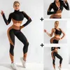 3 stücke Frauen Nahtlose Gym Set Yoga Kleidung Bh Anzüge Kleidung Weibliche Fitness Sport Langarm Anzug Lauf 04