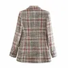 Women's Suits & Blazers Nice Woman Vintage Plaid Textured Blazer Coat Fad Fashion Ladies Autumn Tweed Outerwears Female Elegant Double Breas