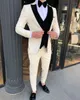 Cream White Mens Tuxedos Bruidegom Wear Slim Fit One Button Wedding Blazer Suits Business Prom Party Jacket (jas + broek + vest)