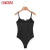 Tangada Women Black Lace Patchwork Bodysuit Big Stretchy Fashion Solid Shirt Playsuit Tops SL09 210609