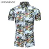 M-7XL夏のファッションメンズシャツカジュアルな花の印刷半袖シャツプラスサイズボタンダウンハワイアンシャツ男性210528