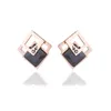 Or Rose Plaqué Acier Inoxydable Zircon Noir Stud Boucles D'oreilles Bijoux pour Femmes Cadeau