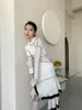 Vit Patchwork Stickad Klänning Kvinnor Långärmad Tunika Bodycon Ditsy Floral Midi Korean Mode Kläder 210427