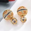 Créateur creux de luxe Zircon Coloré Deux boucles d'oreilles de boule de boule latérales Vintage Bijoux de fleur pour Femmes Fête cadeau ZK30