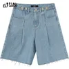 Elfsack azul sólido alto cintura larga perna mulheres denim shorts verão elf branco puro ladies coreano diário Bemda Bottoms 210621