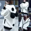 Linda sudadera con capucha lindo oso oreja panda chaqueta de invierno animal damas chaqueta con capucha femenina sudadera en blanco y negro 210712