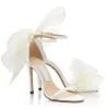Yaz Aveline kadın Sandalet Ayakkabı Kırmızı Siyah Beyaz Örgü Yaylar Stiletto Topuk Bayan Pompaları Jimmi Sandalias Lüks Parti Elbise Düğün