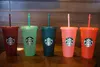 Kubki syrena bogini Starbucks 24 unz/710 ml plastikowe kubki kubka wielokrotnego użytku przezroczyste picie płaskie dolne filarze kształt kubki słomki kubki