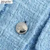 Zevity New Women EnglandスタイルポケットパッチショートTウールのブレザーコートビンテージ女性長袖アウターシックトップスCT664 x0721