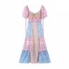 Vintage Lato Ruffles Long Dress Kobiety Elegancka Flore Drukuj Boho Caasual Loose Beach Vestidos 210521