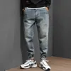 Koreanska stil mode män jeans retro blå lös passform denim harem byxor högkvalitativa streetwear vintage designer wide ben byxor