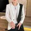 Men's Casual Blazer Korean Fashion Clothes Patchwork Suit Jacket Male Summer Thin Handsome Wear Slim Fit Coat Red White Blue 211120