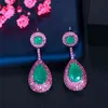 CWWZircons Micro Pave Pink Zirconia Green Emerald Dangle Water Drop Silver Engagement Party Oorbel voor Vrouwen CZ868 210624