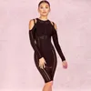 BEAUKEY Mujeres sexy Vestido de vendaje de manga larga Bodycon Hollow Out Mesh Runway Vestido Vendaje Ver a través de Party Club Vestido Maxi XL 210320