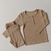 Bärenführer Baby Jungen Mädchen Herbst Frühling Kleidung Set Koreanische Stil Casual Feste Volle Hülse Tops Hosen Outfits Baby Homewear 210708