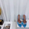 Blue Satin Amina Italy Muaddi Mules AWGE Slippers 95mm Crystal Embellished Pyramid Heel Shoes