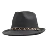 Chapeaux à large bord hiver automne femmes hommes Jazz chapeau couleur unie feutre Fedora avec ruban décoré dames robe casquette formelle