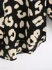 Elegante Revers Schwarz Beige Leopard Print Mid Lange Seide Hemd Retro 2021 Frau Hülse OL Bluse Satin Tops Blousas frauen Blusen Shirts