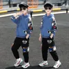 Conjuntos de roupas 2021 hip hop menino anime terno adolescente crianças coreano graffiti suéter de algodão com capuz + calças 5 6 7 8 9 10 11 12 anos