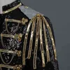 Heren Stand Collar Shiny Black Sequin Blazer Jacket Merk Enkele Breasted Blazer Masculino Party Stage Singer Kostuums 210522