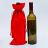Lüks Flamnelette Kırmızı Şarap Şişesi Hediye Çanta Düğün için Çift İpli Kapatma Ile (16 * 35 cm)