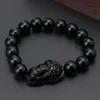 Feng Shui Obsidian Stone Beads Armband Dames Unisex Polsband Goud Zwart Pixiu Wealt Good Luck Dames Armbanden