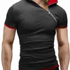 Men's Zipper Shirt Tops Tees Summer Cotton V Neck Short Sleeve T Shirt Men Fashion Hooded Slim T Shirts 210707