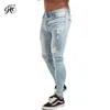 Skinny Jeans Erkekler Hip Hop Slim Fit Yırtık Erkek Kot Büyük ve Uzun Boylu Streç Mavi Erkekler Jeans Erkekler Için Sıkıntılı Elastik Bel ZM11