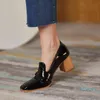 Leather Women Shoes Slip-On Retro Belt Buckle Shoes Thick Heel Fashion Spring/Autumn Pumps Size 34-40