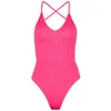 Macacões femininos macacões macacões cintas de espaguete neon rosa verde vneck sem costas sexy bodycon bodysuit 2021 moda feminina elástico clu