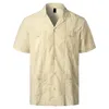 Manga curta dos homens Cuban Guayabera Camisa Botão Acima de Algodão Linen Lapel Colares Camisas Mexicanas Caribe Estilo Camisa de Casamento de Praia 210522