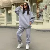 Fall Solid Casual Two Piece Set Hooded Pullovers Dräkt Sweatpants Lounge Wear Tracksuit Kvinnor Streetwear Fashion Winter Outfits Y0625