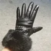 Winter Womens Outdoor Keep Warm Sheepskin Rex Rabbit Fur Velvet Windproof Leather Gloves Fashion Rivet Design3759535