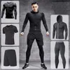 Men's Running Tracksuit Training Fitness Sportswear Set Compression Leggings Sport Clothes Gym Tight Sweatpants Rash Guard Lycra 211006
