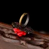 Rose rouge fleur feuilles cinabre bague femmes strass fleurs réglable bague saint valentin fiançailles bijoux cadeau