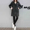 Vår Höst Trench Coat Kvinnor Kausal Långärmad Med Hood Medium Armé Grön Kvinna Casaco Feminino S 210525