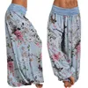 Pantalones largos bohemios con estampado Floral para mujer, pantalones bombachos Vintage de cintura media, pantalones de playa bohemios de cintura elástica de talla grande 5XL 210319